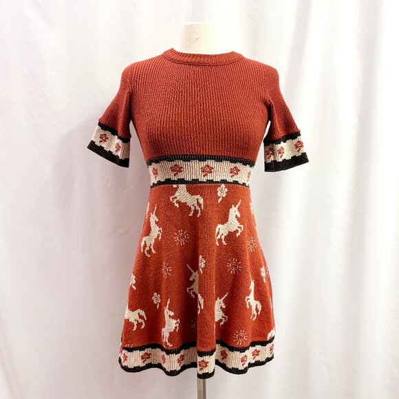 Dresses & Skirts - Vintage red unicorn sweater dress - fits like a small